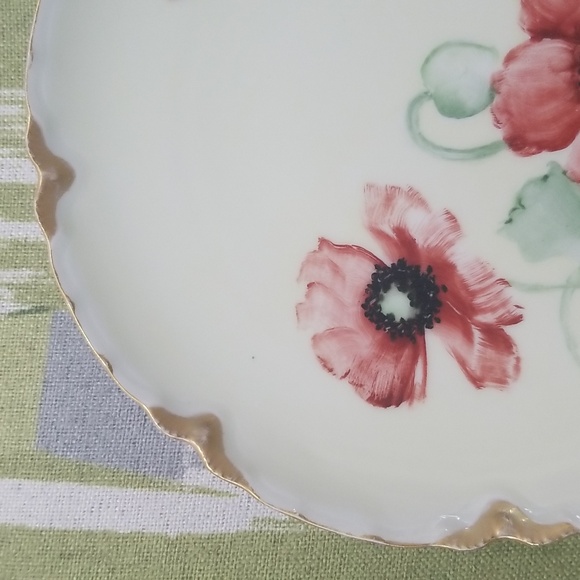 Vtg Haviland France Cottage Core Scallop Edge Red Poppies Decorative Plate - Picture 3 of 15